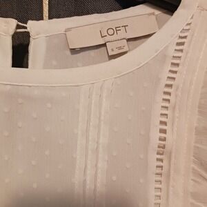 LOFT White Swiss Dot Ruffle Trim Sheer Blouse Top Women's Size‎ S